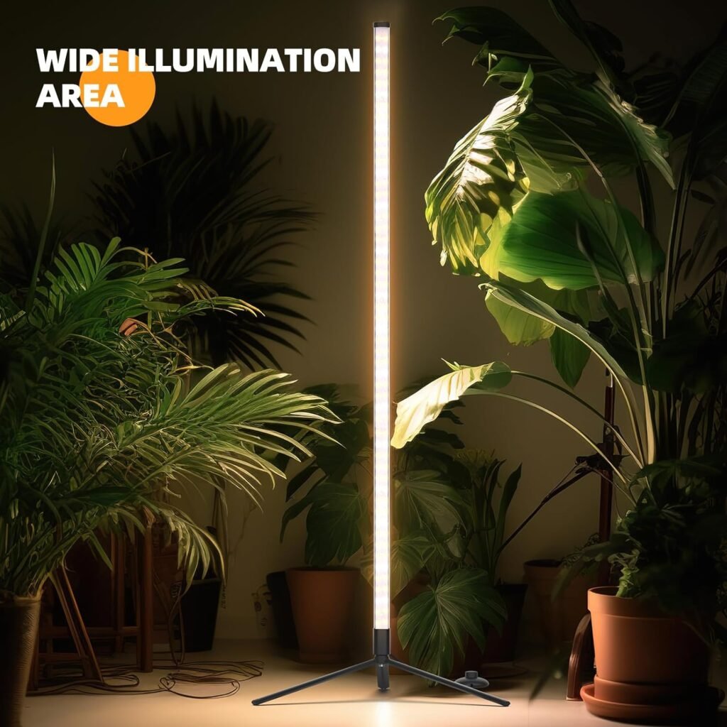 Barrina Grow Lights for Indoor Plants with Stand, 42W 169 LEDs Full Spectrum Wide Illumination Area, T10 Vertical Standing Plant Grow Light, 4FT Height with On/Off Switch and Tripod Floor Stand