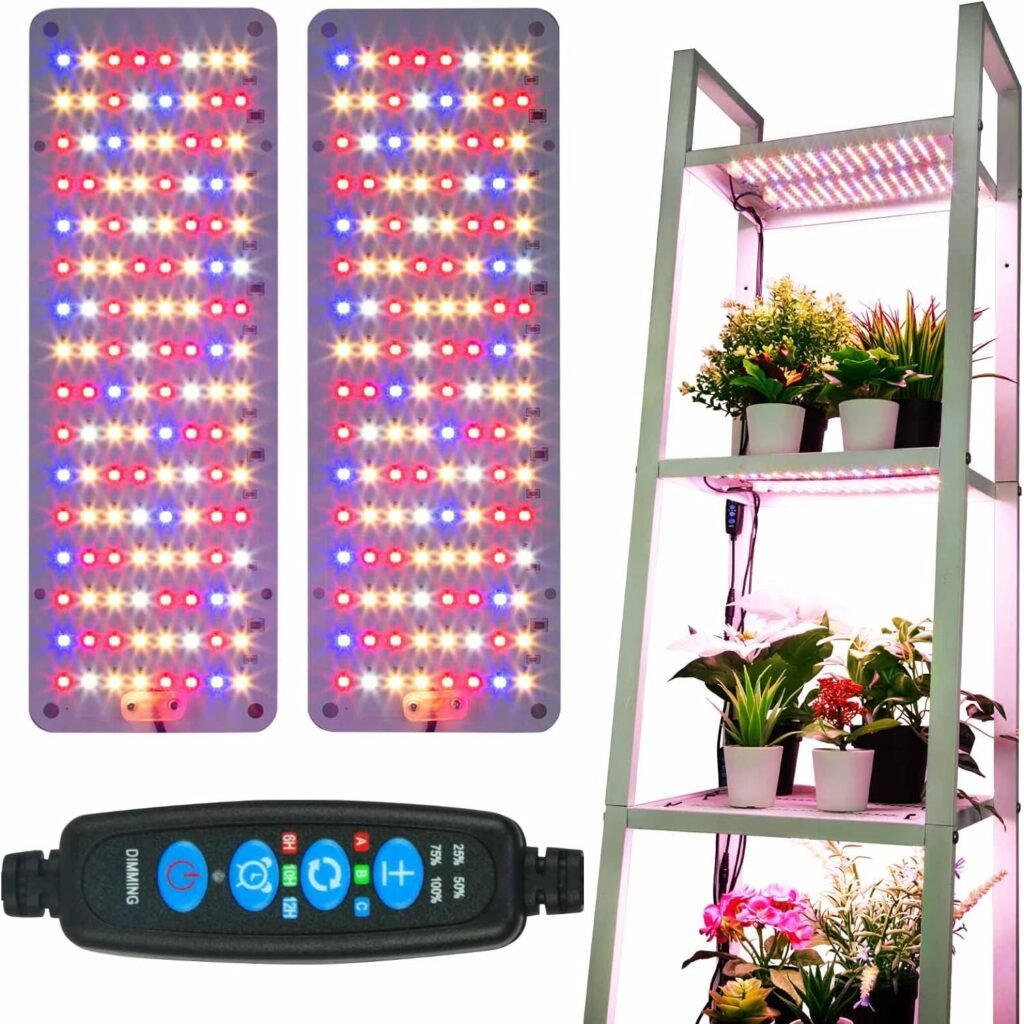 DOMMIA Grow Light, 4 Dimmable Levels Full Spectrum Grow Light with Auto On  Off Timer, 256 LEDs Sunlike Plant Growing Lamp for Seedlings, Veg, Bloom, Idea for Indoor Plants（2Pcs)