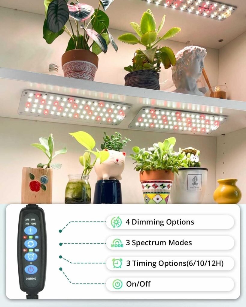 DOMMIA Grow Light, 4 Dimmable Levels Full Spectrum Grow Light with Auto On  Off Timer, 256 LEDs Sunlike Plant Growing Lamp for Seedlings, Veg, Bloom, Idea for Indoor Plants（2Pcs)