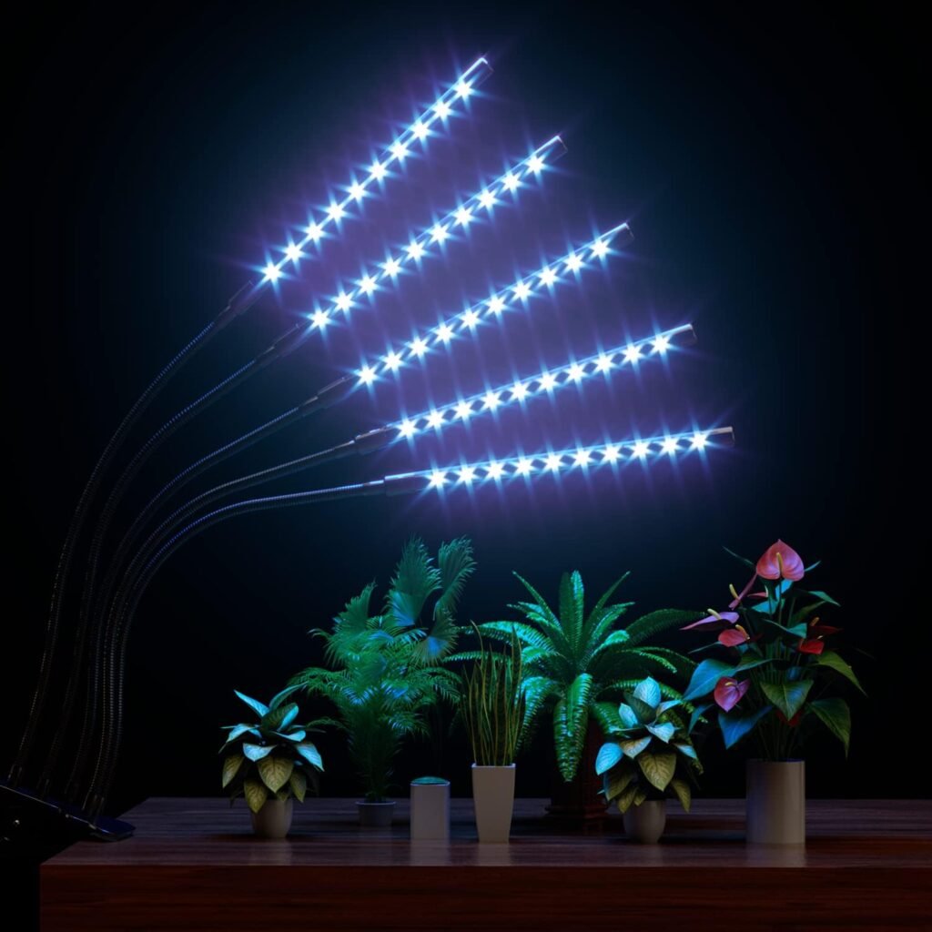 GroDrow Grow Lights for Indoor Plants, 150 LED Grow Light for Seed Starting with Red Blue Spectrum, 3/9/12H Timer, 10 Dimmable Levels  3 Switch Modes, Adjustable Gooseneck Suitable for Various Plant