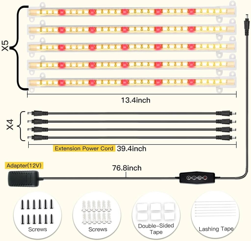 Grow Light Strips, LED 150-Bulb 3500K Dimmable Full Spectrum Plant Growing Lamp Bars for Indoor Plants Hydroponic Veg Succulent Seedling, Daisy-Chain Design