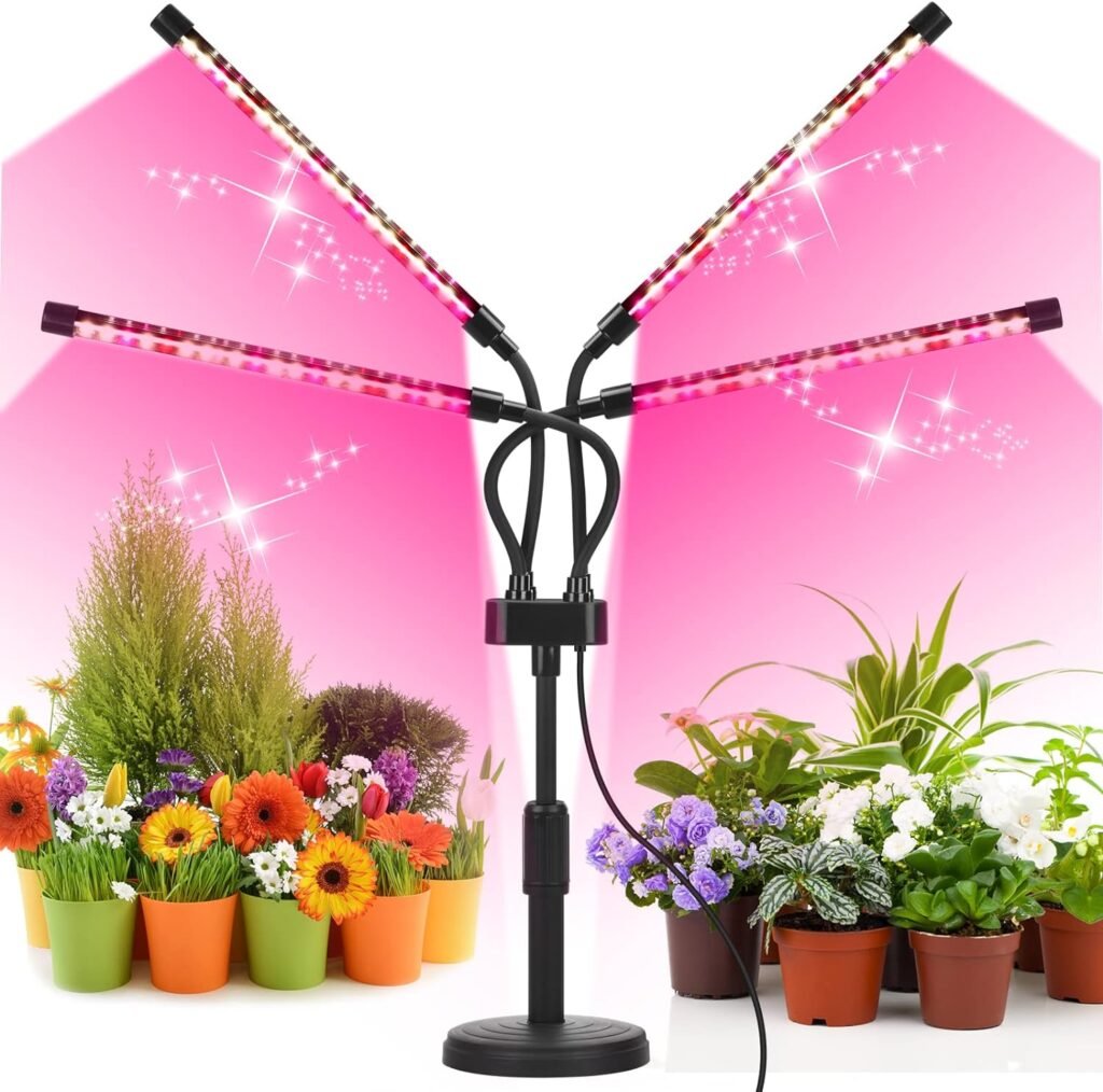 Grow Lights for Indoor Plants, Four Head LED Grow Light with Full Spectrum  Red White Spectrum for Indoor Plant Growing Lamp, Adjustable Gooseneck, Suitable for Plants Growth