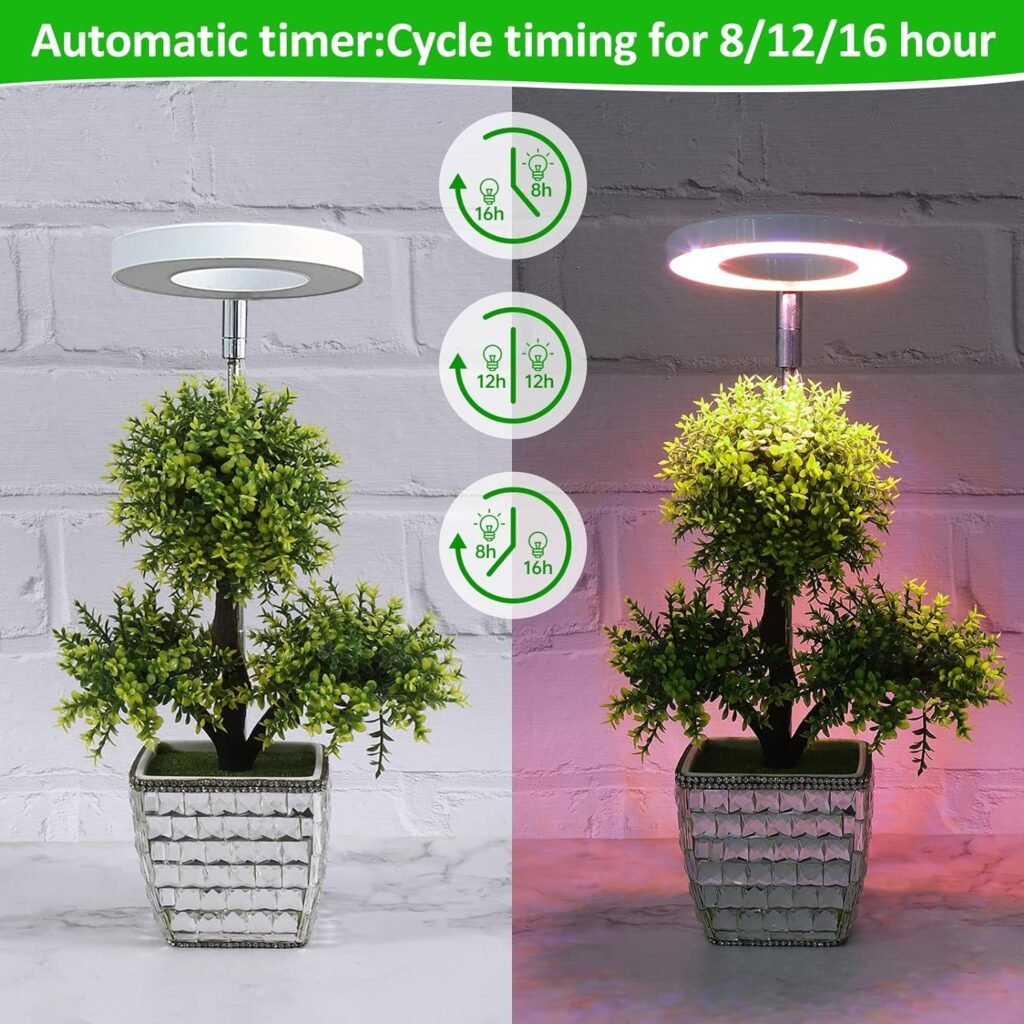 Grow Lights for Indoor Plants, Romsto LED Full Spectrum Plant Light for Indoor Plants, Height Adjustable Grow Light with 10 Dimmable Brightness, 8/12/16H On/Off Timer, Ideal for Small Plants