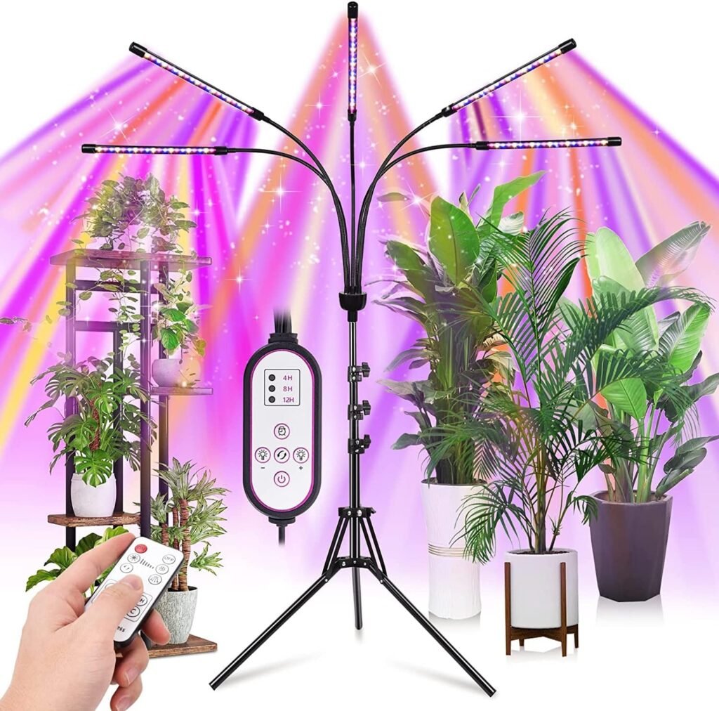 KEELIXIN Grow Lights for Indoor Plants,5 Heads Red Blue White Full Spectrum Plant Light with 15-60 Adjustable Tripod Stand, Indoor Grow Lamp with Remote Control and Auto On/Off Timer Function