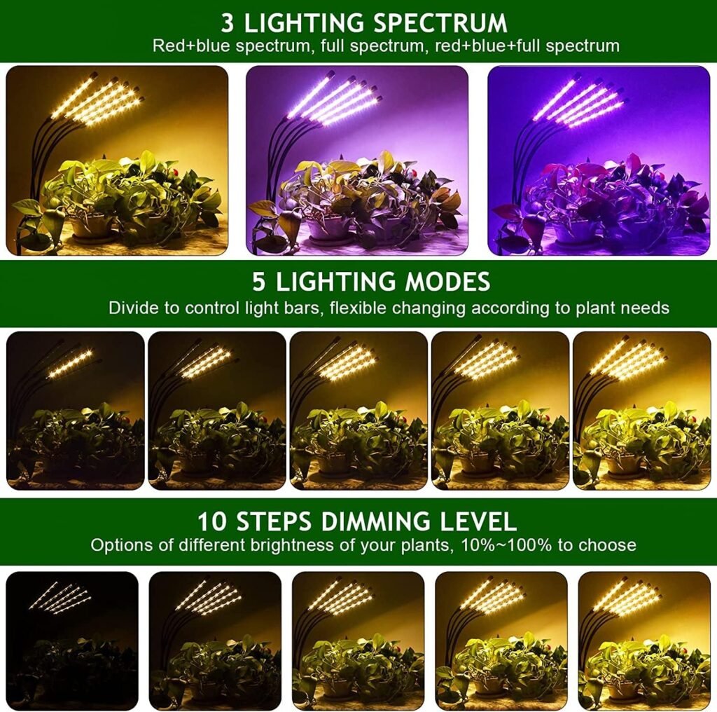 KEELIXIN Grow Lights for Indoor Plants,5 Heads Red Blue White Full Spectrum Plant Light with 15-60 Adjustable Tripod Stand, Indoor Grow Lamp with Remote Control and Auto On/Off Timer Function