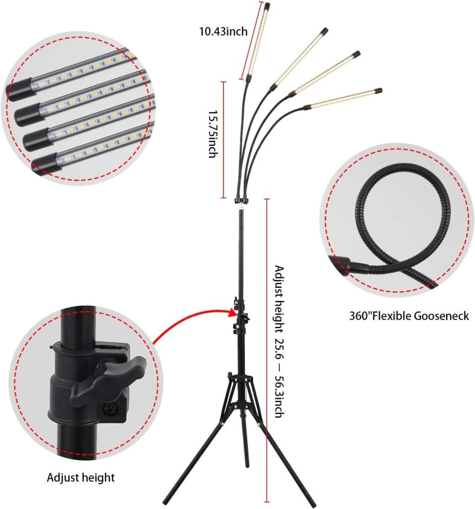 LED Plant Grow Light with Stand,WTINTELL LED Grow Light Full Spectrum for Indoor Plants,10 Dimmable Levels,3 Modes Timing,Tripod Adjustable 15-72 inch.