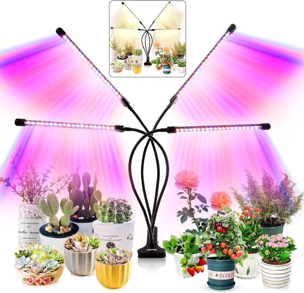 LEOTER Grow Light for Indoor Plants - Upgraded Version 80 LED Lamps with Full Spectrum  Red Blue Spectrum, 3/9/12H Timer, 10 Dimmable Level, Adjustable Gooseneck,3 Switch Modes