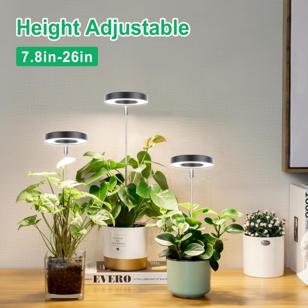 LORDEM Grow Light, Full Spectrum LED Plant Light for Indoor Plants, Height Adjustable Growing Lamp with Auto On/Off Timer 4/8/12H, 4 Dimmable Brightness, Ideal for Small Plants