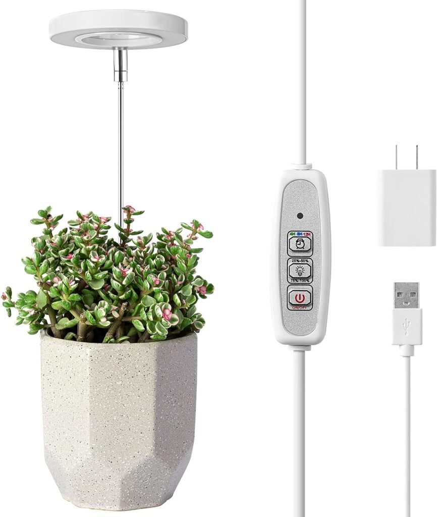 LORDEM Grow Light, Full Spectrum LED Plant Light for Indoor Plants, Height Adjustable Growing Lamp with Auto On/Off Timer 4/8/12H, 4 Dimmable Brightness, Ideal for Small Plants