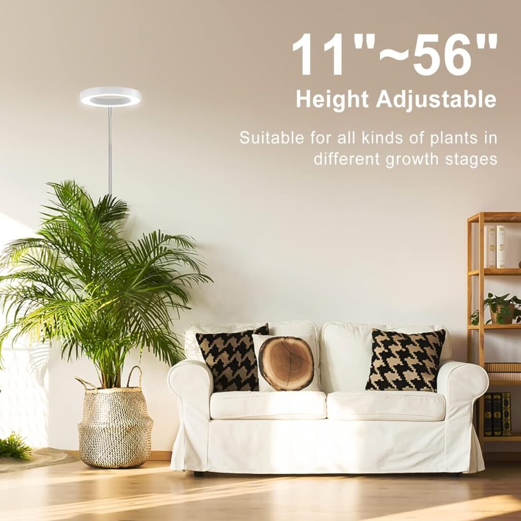 LORDEM Plant Grow Light, Full Spectrum Plant Light for Indoor Plants, Brightness Adjustable LED Growing Lamp with Auto On/Off Timer 4H/8H/12H, Height Adjustable, Ideal for Tall Plants