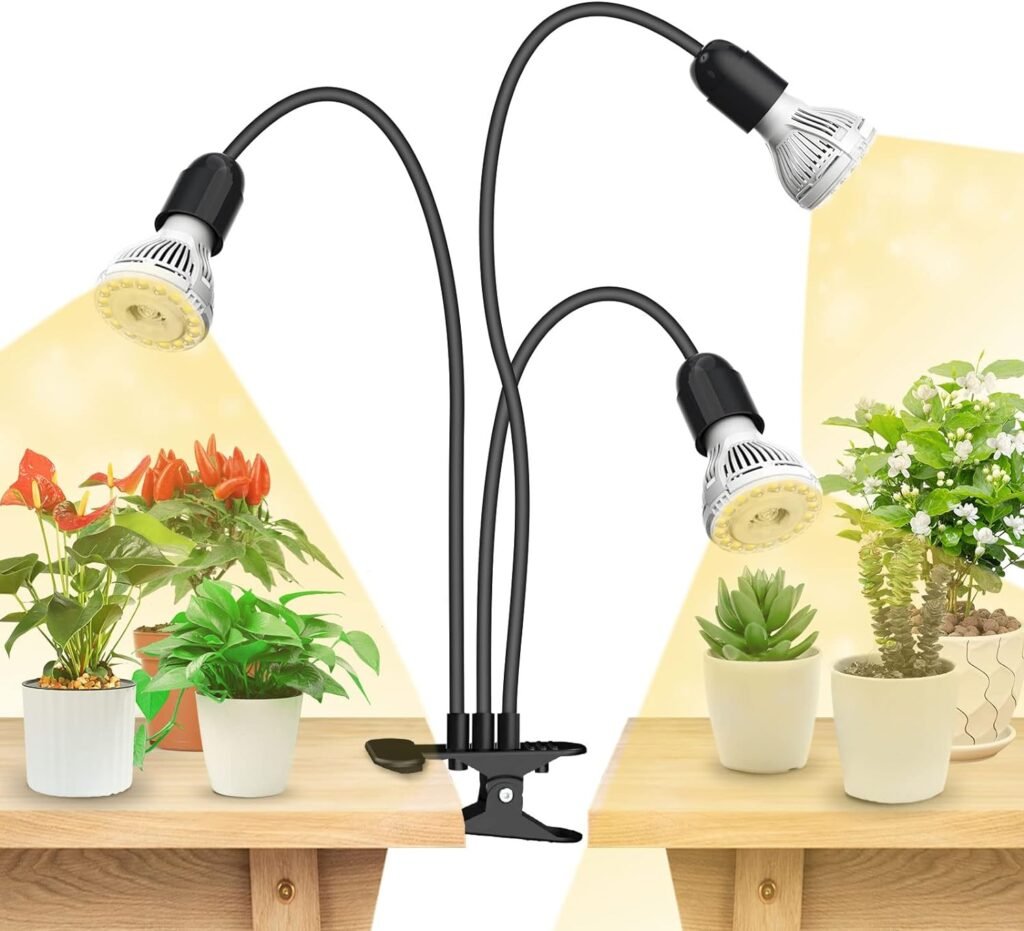 SANSI LED Grow Lights for Indoor Plants, 450W Full Spectrum 3-Head Gooseneck Grow Lamp with Ceramic Tech., 30W Power Clip-on High PPFD Plant Light with Optical Lens, Lifetime Free Bulb Replacement