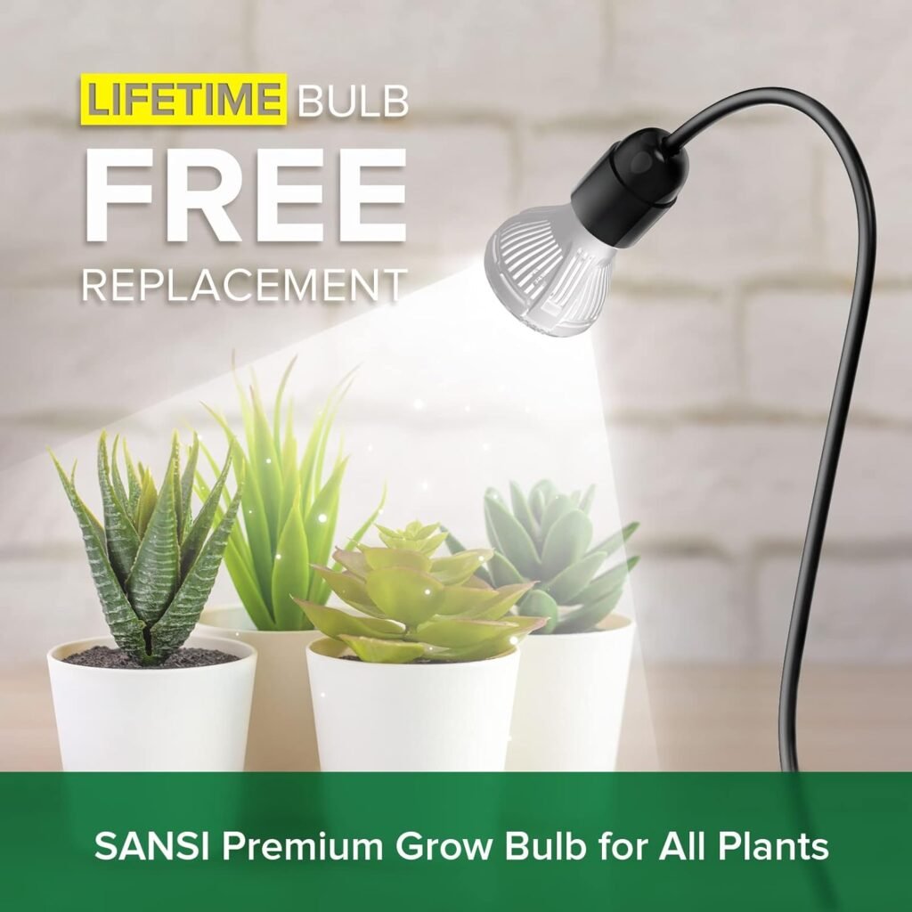 SANSI LED Grow Lights for Indoor Plants, Lifetime Free Bulb Replacement, 150W Full Spectrum Gooseneck Clip Plant Grow Light, Plant Light with Timer 4/8/12 Hrs, High PPFD Growing Power Grow Lamp