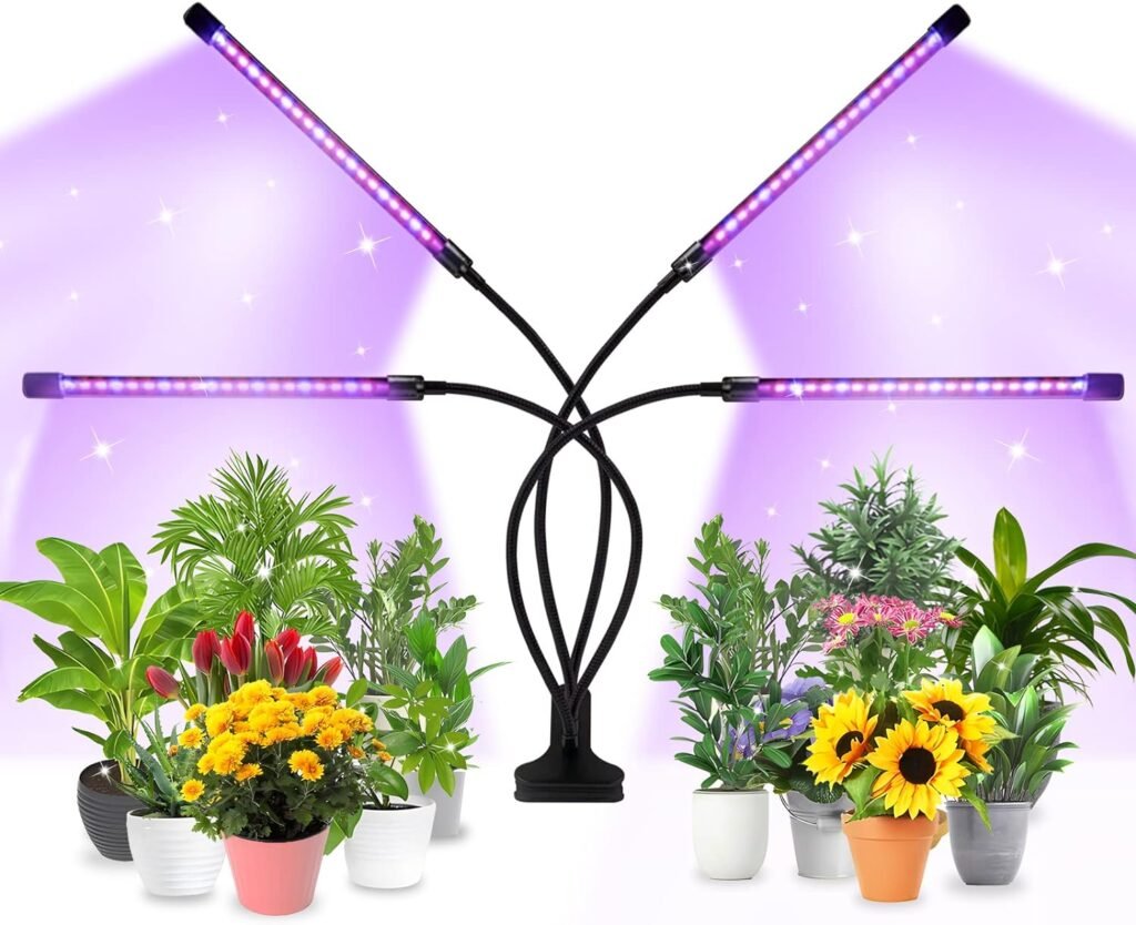 Shyineyou Grow Lights for Indoor Plants Full Spectrum,80 LEDs Plant Light for Indoor Plants with 3/9/12H Timer,4 Heads Clip On Plant Grow Light with 3 Modes,20%-100%