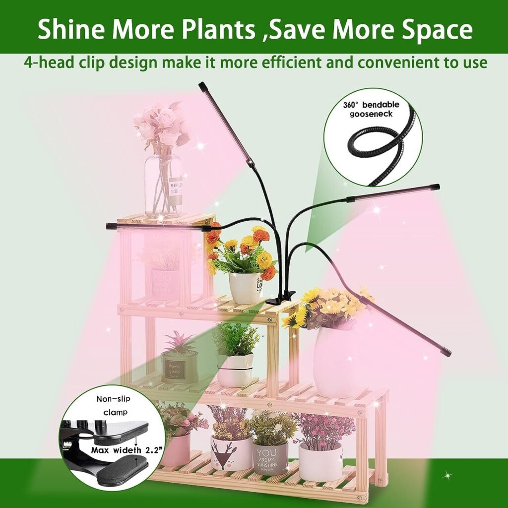 Shyineyou Grow Lights for Indoor Plants Full Spectrum,80 LEDs Plant Light for Indoor Plants with 3/9/12H Timer,4 Heads Clip On Plant Grow Light with 3 Modes,20%-100%