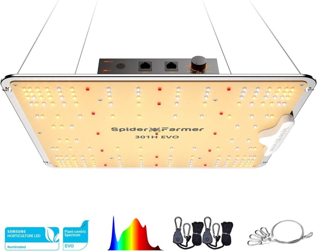 Spider Farmer SF1000 LED Grow Light with Samsung LM301H EVO  Dimmable Lighting Full Spectrum Grow Light for Indoor Plants Veg Bloom Growing Lamps for 2x2/3x3 Grow Tent 3.14 umol/J Efficiency