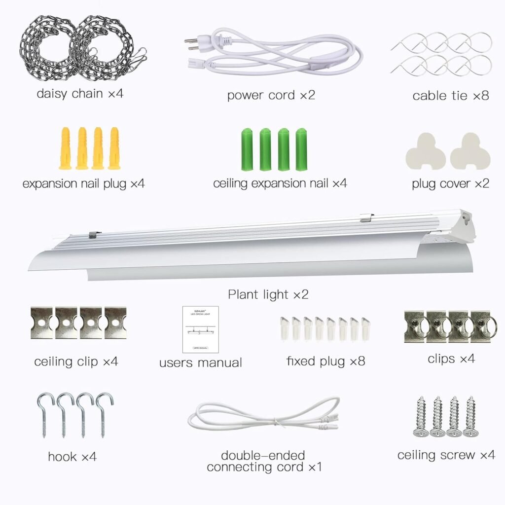 SZHLUX Grow Light 2FT 80W (2×40W) Full Spectrum LED Grow Light, Linkable Sunlight Plant Light for Indoor Plants, Grow Light Strip, Grow Lamp with On/Off Switch - 2 Pack Warm White