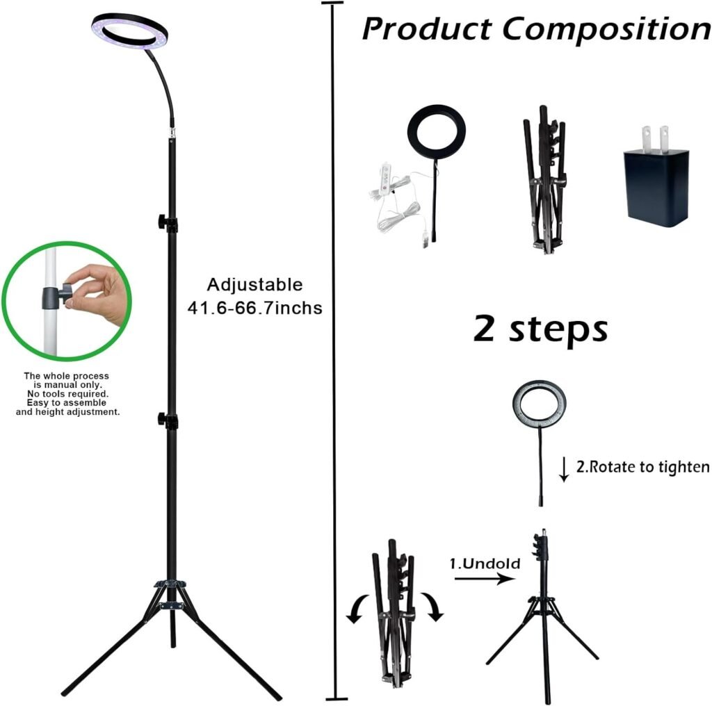 yadoker Grow Light with Stand, LED Plant Light for Indoor Plants, Full Spectrum Grow Lamp, 8/12/16H Timer, 10 Dimmable Levels, 7 Switch Modes, Adjustable Tripod Stand 15-66 inches